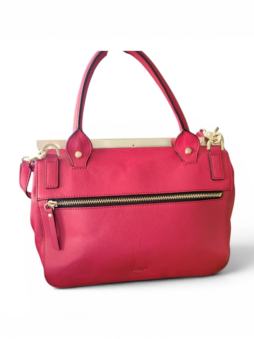 Botkier Red Leather Framed Satchel With Front Flap Closure W/Removable Crossbody